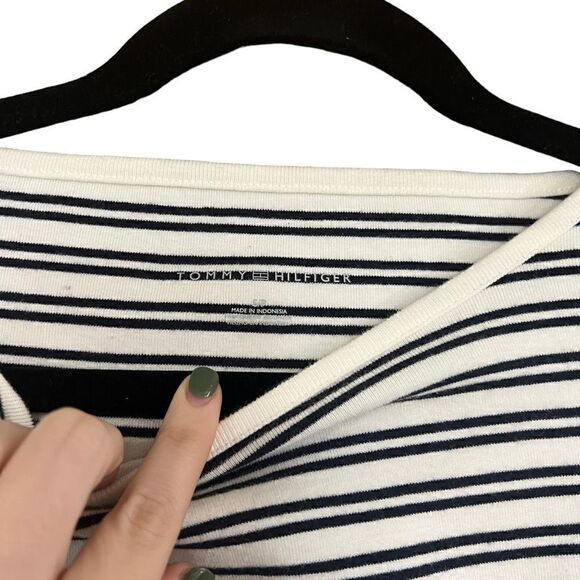 TOMMY HILFIGER White & Navy Blue Striped Short Sleeve Blouse Size S - Picture 4 of 4